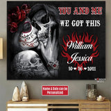 Gothic Skull Couple Heart Set On Fire Canvas Gallery Wraps