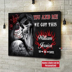 Gothic Skull Couple Heart Set On Fire Canvas Gallery Wraps