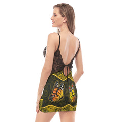 Yellow Butterflies Lace Chemise Nightgown - Wonder Skull