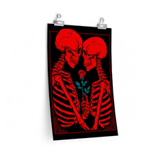 Crimson Skeleton And Rose Art Premium Matte Vertical Posters - Wonder Skull