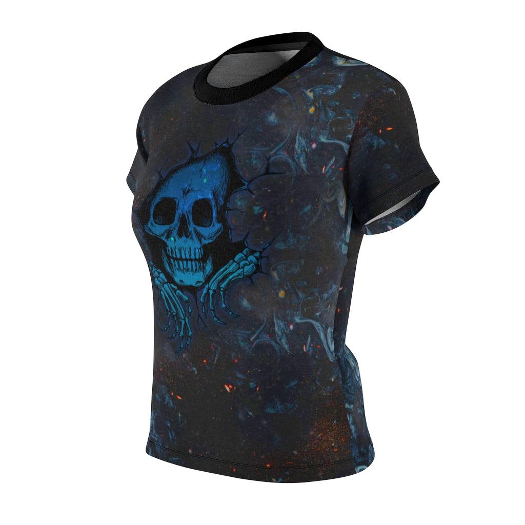 Blue Skull With Hand All Over Print T-shirt For Women - Wonder Skull