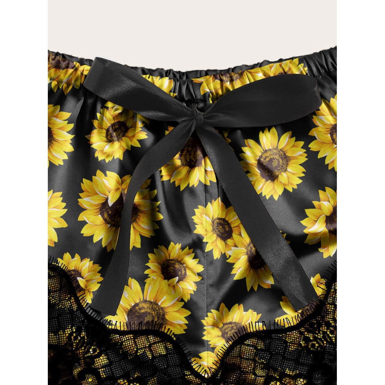 Sunflower Lace Crop Top & Short, Sexy 2 Piece Sleepwear For Women - Wonder Skull