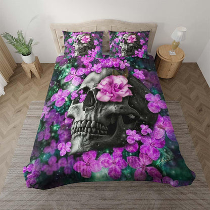 Galaxy Flowers Skull Pattern Duvet Cover Set - Wonder Skull
