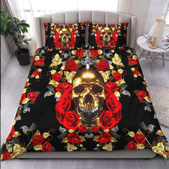 Gold Skull Rose Duvet Cover Set - Wonder Skull