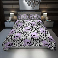 Gothic Light Violet Skull Rose Pattern Duvet Cover Set - Wonder Skull