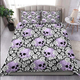 Gothic Light Violet Skull Rose Pattern Duvet Cover Set - Wonder Skull