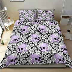 Gothic Light Violet Skull Rose Pattern Duvet Cover Set - Wonder Skull