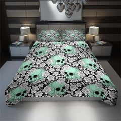 Gothic Lime Green Skull Rose Pattern Duvet Cover Set - Wonder Skull