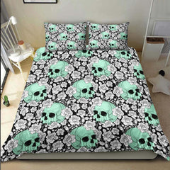 Gothic Lime Green Skull Rose Pattern Duvet Cover Set - Wonder Skull