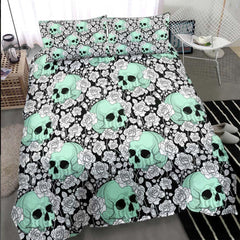 Gothic Lime Green Skull Rose Pattern Duvet Cover Set - Wonder Skull