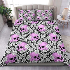 Gothic Magenta Skull Rose Pattern Duvet Cover Set - Wonder Skull