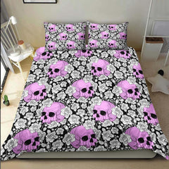 Gothic Magenta Skull Rose Pattern Duvet Cover Set - Wonder Skull