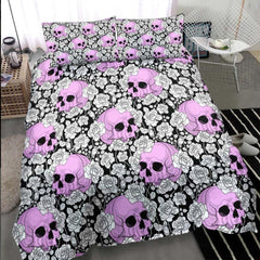 Gothic Magenta Skull Rose Pattern Duvet Cover Set - Wonder Skull