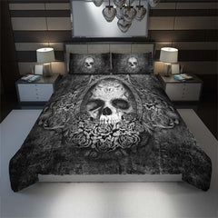 Gothic Mirror Skull Rose Duvet Cover Set - Wonder Skull