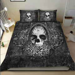 Gothic Mirror Skull Rose Duvet Cover Set - Wonder Skull