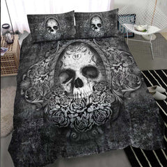 Gothic Mirror Skull Rose Duvet Cover Set - Wonder Skull