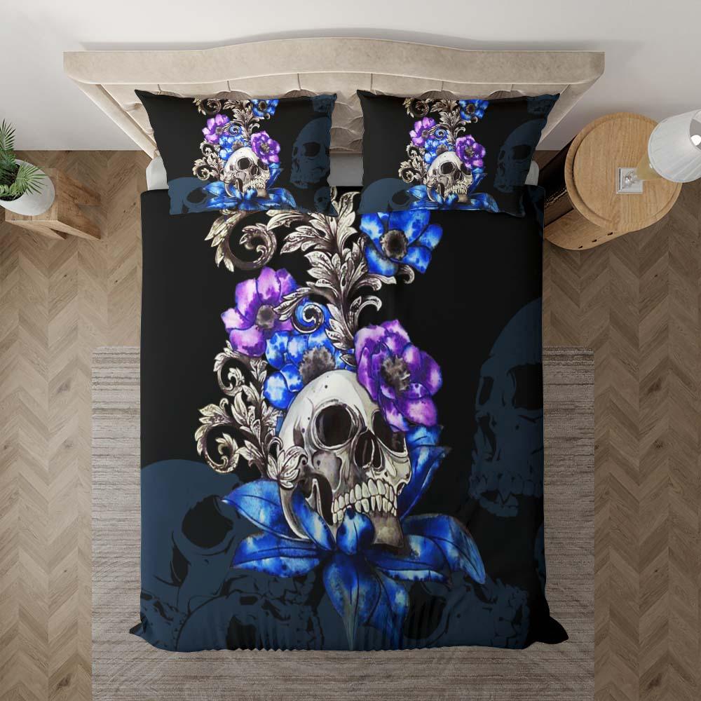 Gothic Skull Floral Duvet Cover Set - Wonder Skull