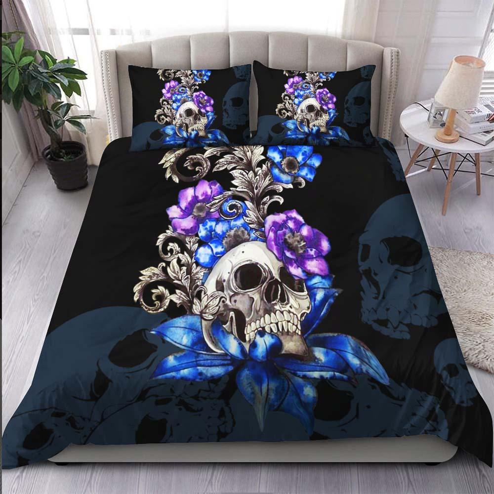 Gothic Skull Floral Duvet Cover Set - Wonder Skull