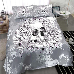 Gothic Skull Flower Duvet Cover Set - Wonder Skull