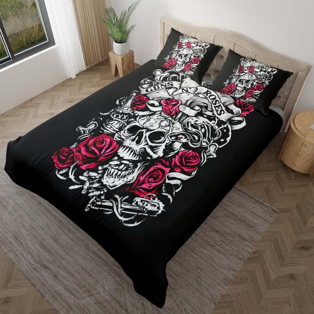 Gothic Skull Rose Duvet Cover Set - Wonder Skull