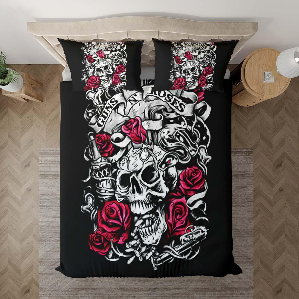 Gothic Skull Rose Duvet Cover Set - Wonder Skull