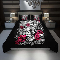 Gothic Skull Rose Duvet Cover Set - Wonder Skull