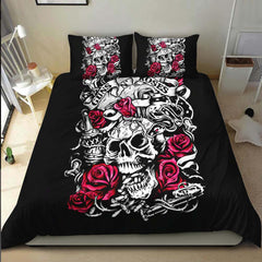 Gothic Skull Rose Duvet Cover Set - Wonder Skull