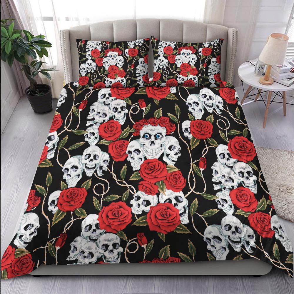 Gothic Skull Rose Pattern Duvet Cover Set - Wonder Skull