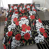 Gothic Skull Rose Pattern Duvet Cover Set - Wonder Skull