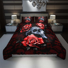 Gothic Skull Rose Duvet Cover Set - Wonder Skull