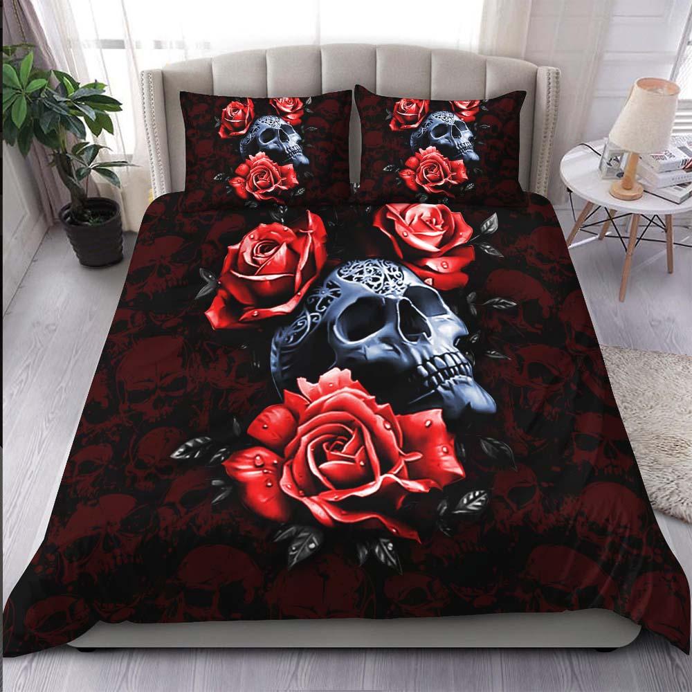 Gothic Skull Rose Duvet Cover Set - Wonder Skull