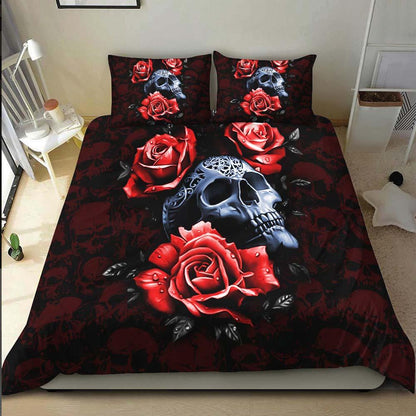 Gothic Skull Rose Duvet Cover Set - Wonder Skull