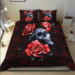 Gothic Skull Rose Duvet Cover Set - Wonder Skull