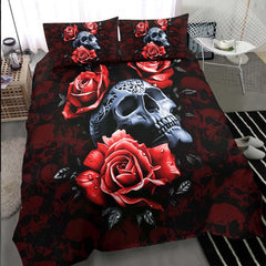 Gothic Skull Rose Duvet Cover Set - Wonder Skull