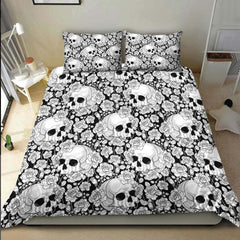 Gothic White Skull Rose Pattern Duvet Cover Set - Wonder Skull