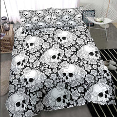 Gothic White Skull Rose Pattern Duvet Cover Set - Wonder Skull