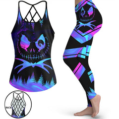 Gradient Gothic Open Back Tank Top And Leggings Set - Wonder Skull