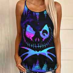 Gradient Gothic Open Back Tank Top And Leggings Set - Wonder Skull