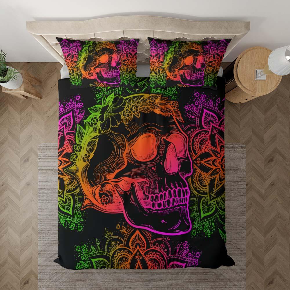 Gradient Mandala Skull Flower Duvet Cover Set - Wonder Skull