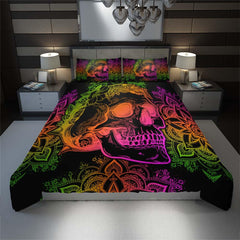 Gradient Mandala Skull Flower Duvet Cover Set - Wonder Skull