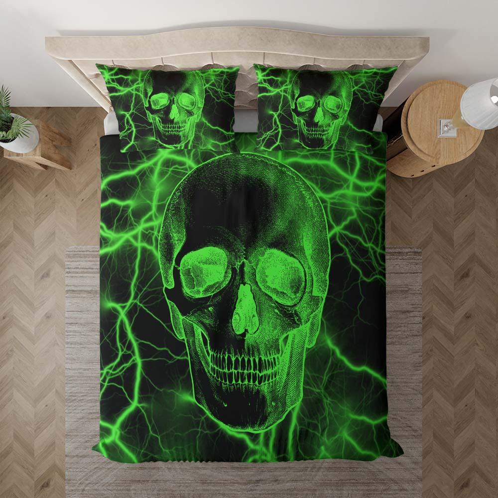 Green Thunder Skull Duvet Cover Set - Wonder Skull