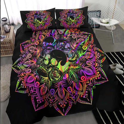 Holographic Mandala Skull With Flower Duvet Cover Set - Wonder Skull