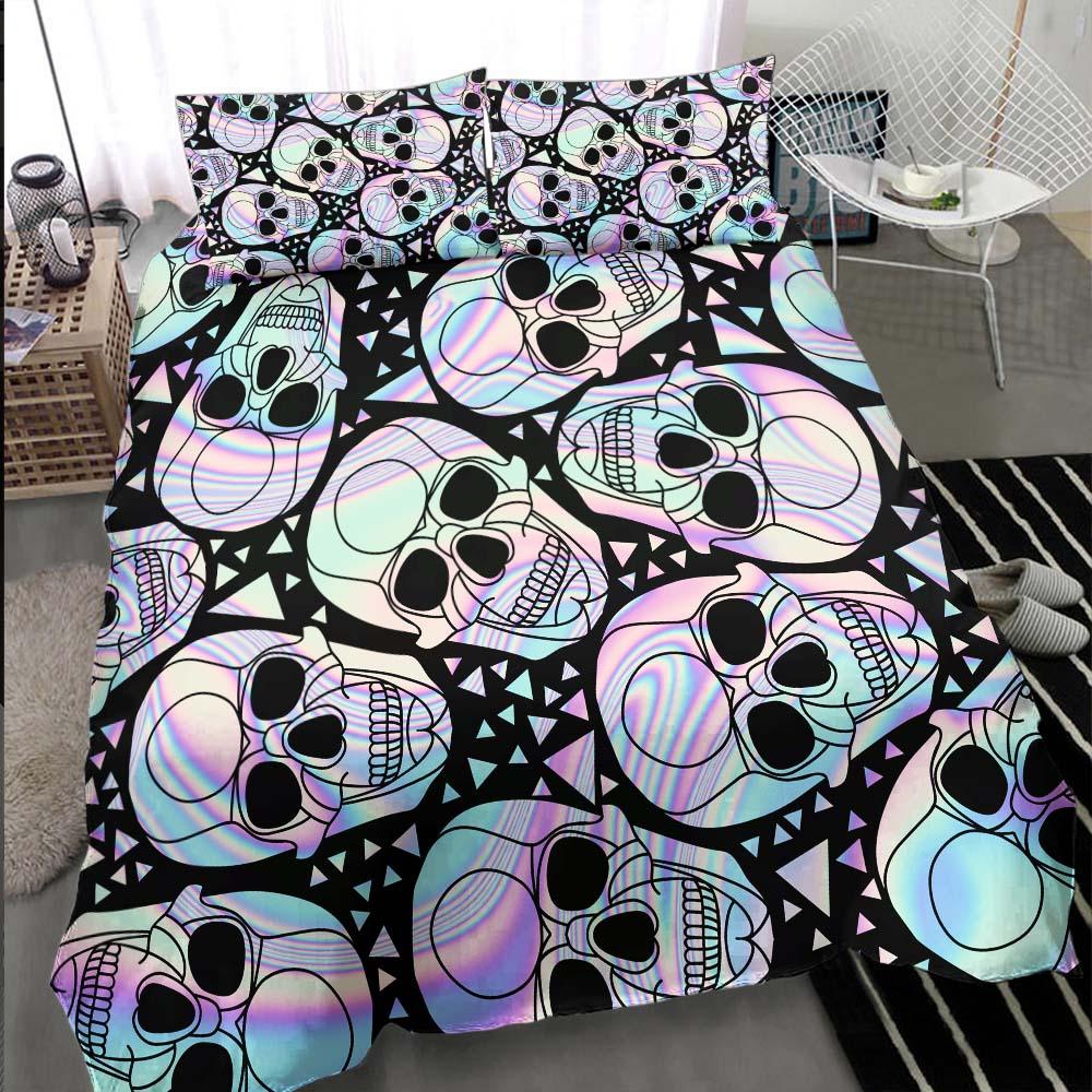 Holographic Skull Pattern Duvet Cover Set - Wonder Skull