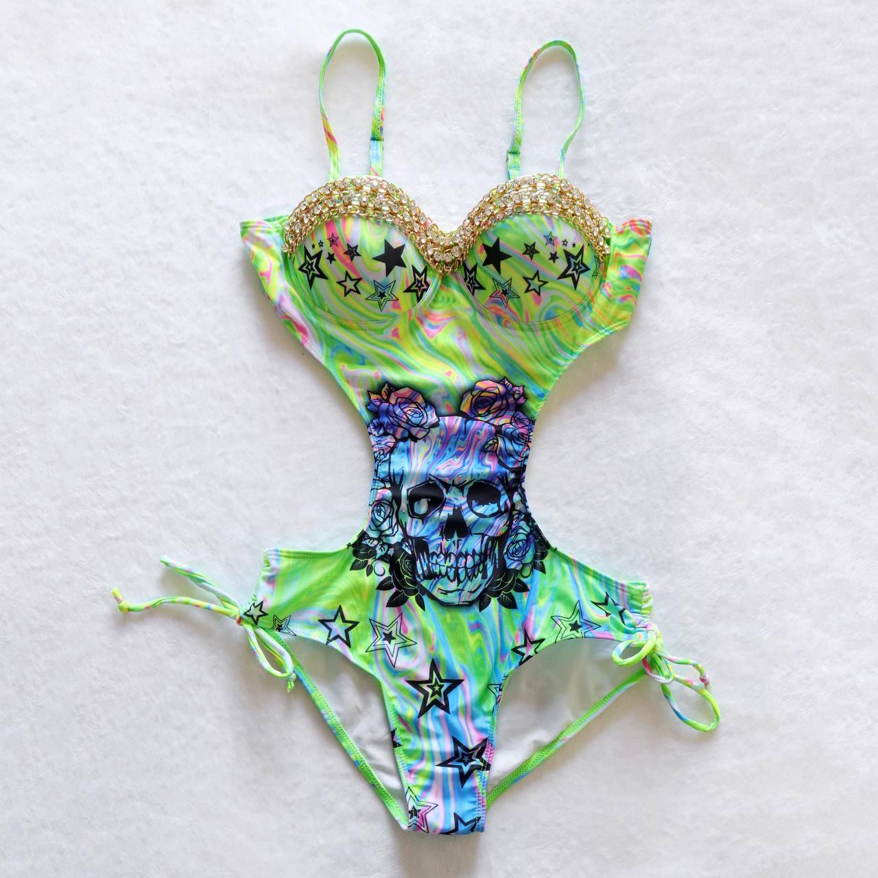 Skull And Rose Sexy Crystal One Piece Swimwear For Summer – Wonder Skull