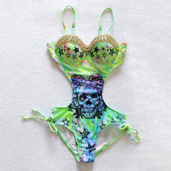 Skull And Rose Sexy Crystal One Piece Swimwear For Summer - Wonder Skull