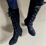 Front Lace-up Rider Boots, Coolest Leather High Neck Shoes For Women - Wonder Skull