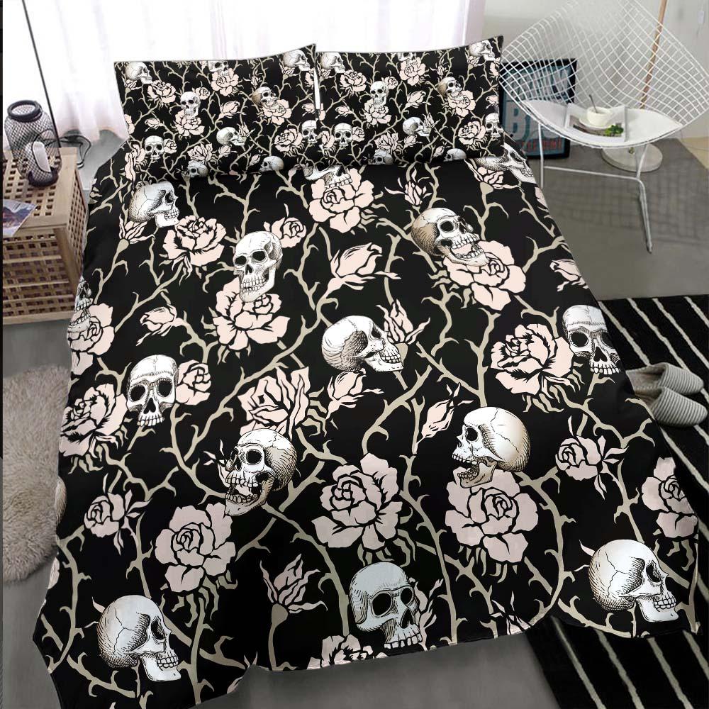 Light Grayish Orange Rose Skull Pattern Duvet Cover Set - Wonder Skull