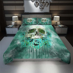 Lime Green Skull Rose Melting Duvet Cover Set - Wonder Skull