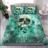 Lime Green Skull Rose Melting Duvet Cover Set - Wonder Skull