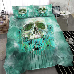 Lime Green Skull Rose Melting Duvet Cover Set - Wonder Skull